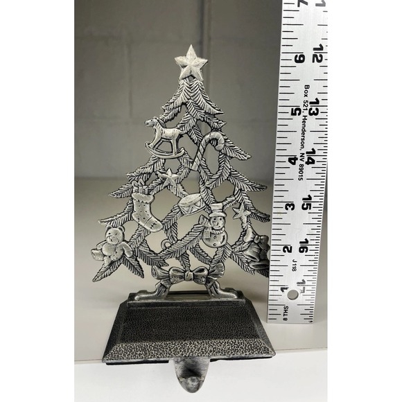 Pewter Metal Christmas Tree‎ Fireplace Mantle Shelf Stocking Holder Hanger - Picture 6 of 6